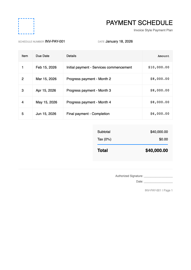 Clean invoice payment schedule